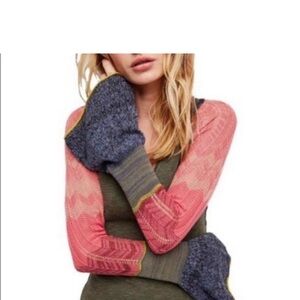 Free People We the Free Sunshine Bell Sleeve Thermal XS Pink Green Top Boho